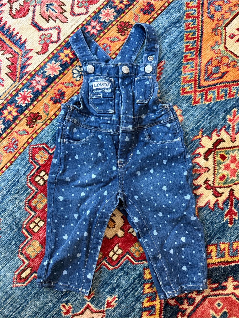 Levi's Blue Denim Heart-Print Kids Overalls